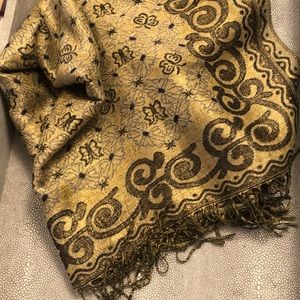 Scarf 64”x26” Gold Black with Butterflies